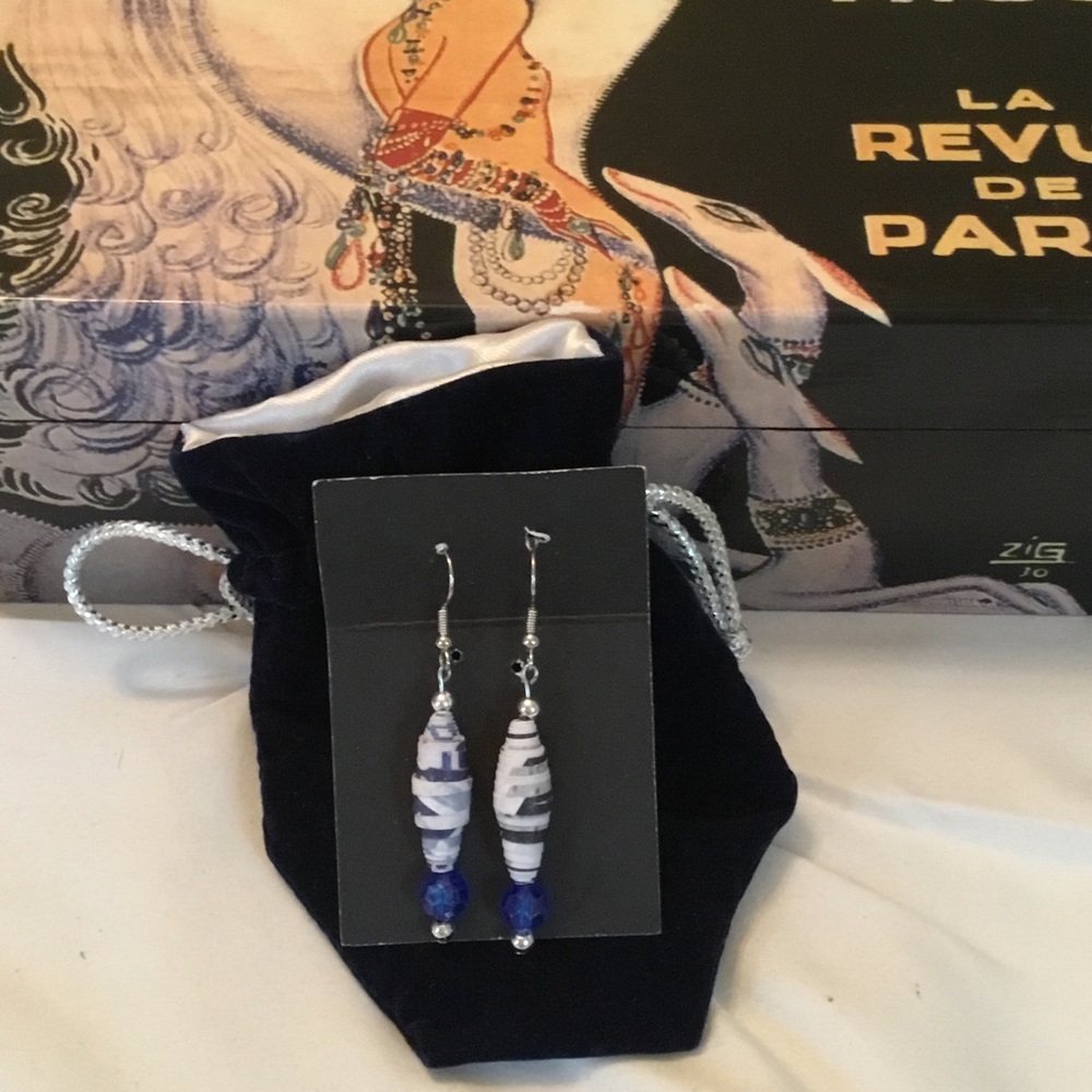 Handmade Blue and White Bead Drop Earrings - Women Jewelry